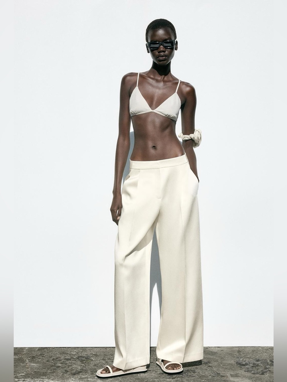 ZARA Ivory Cream Wide Leg Tailored Trousers Pants NWT Size M